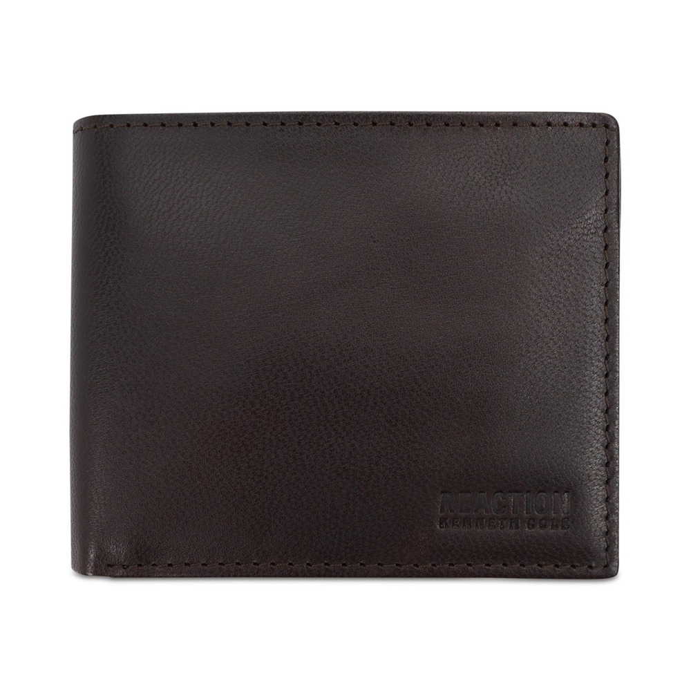 Kenneth Cole Reaction Wallet‎ Mens Brown Leather Removable Card Case RFID Safe